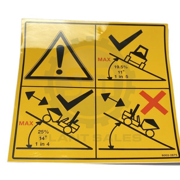 8002-2875 Decal - Driving on Hill 1 in 5 - Mecalac