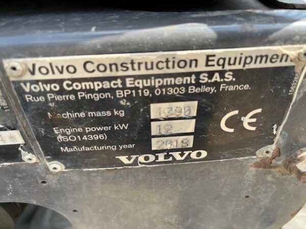 VOLVO EC18D Excavator Year 2018 Hours 977 - Image 5